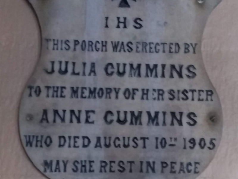 Marble plaque commemorating Anne Cummins.